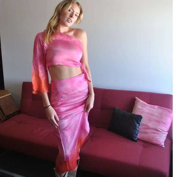 NWT AREA Stars Pink Ombre Died 1 Sleeve Top and Skirt Set- S - Picture 4 of 6